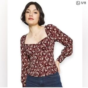 Abercrombie & Fitch Sweetheart Top | Burgandy Floral | Size M